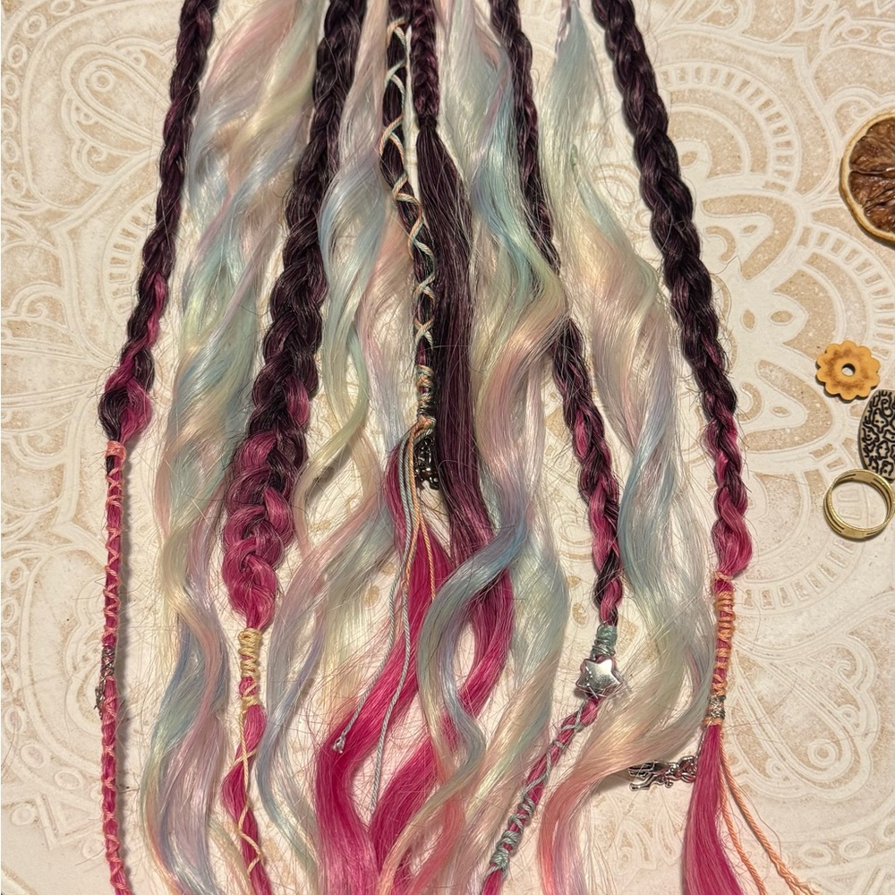 Multicolored Braided Hair Extensions with Pink, Blue & Pastel Tones